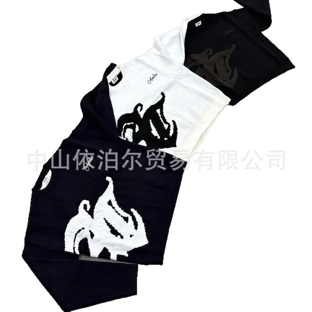 Autumn and winter 2025 new fashion letter embroidery planet jacquard round neck  sweater  men and women high street sweater