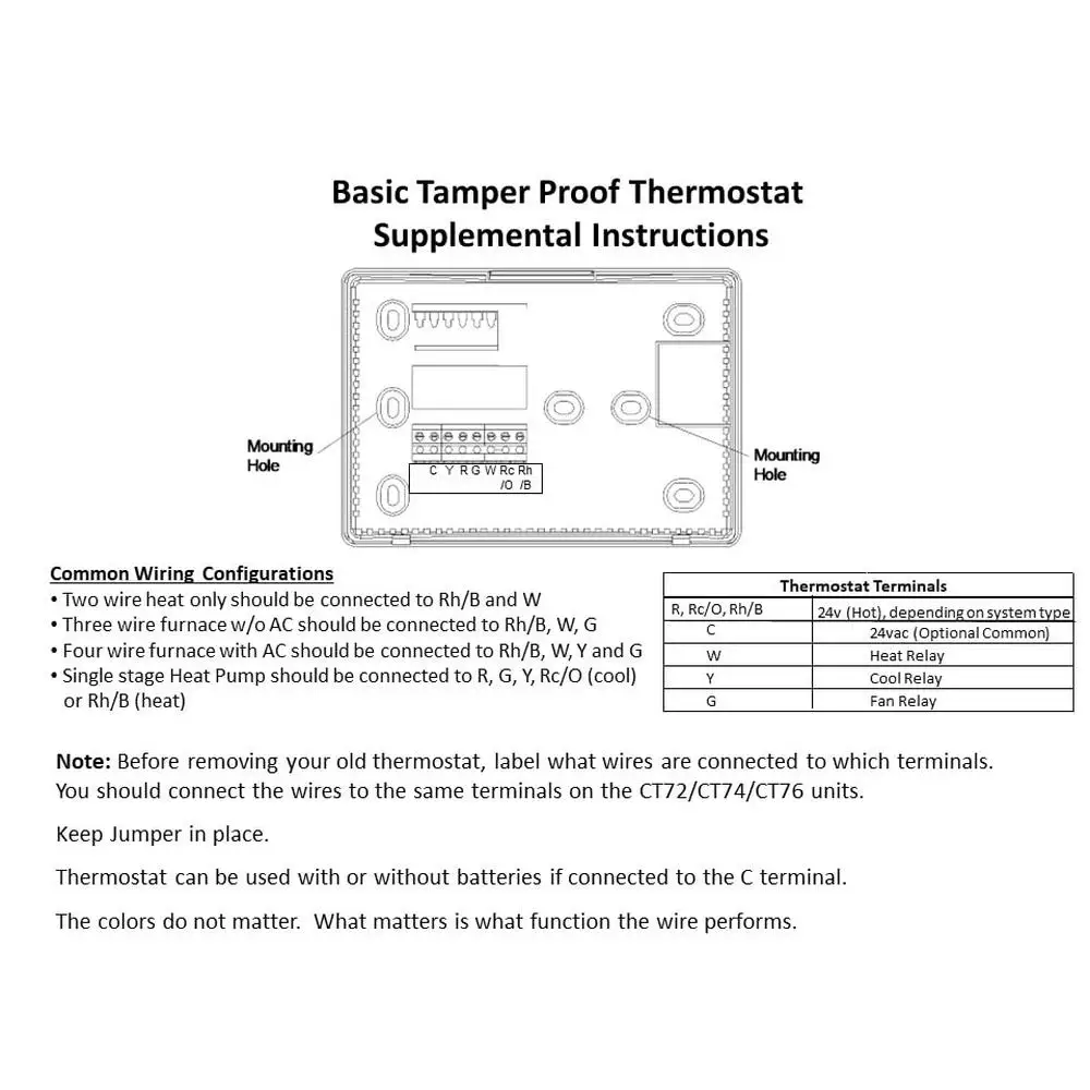 CT74 Basic Tamper Proof Thermostat Max Heat and Min Cool Set Points White