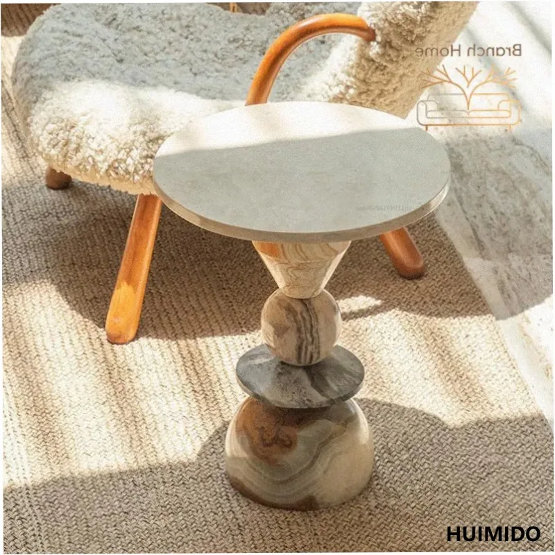 Artistic Creative Marble Stacked Side Table, Multi-Shape Accent Table, Stylish End Table for Living Room Furniture