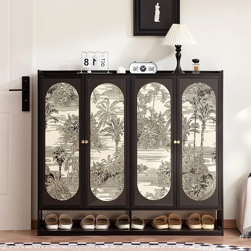 Retro style multi-layer shoe cabinet, bamboo large capacity shoe cabinet, high-definition spray painted decorative foyer cabinet