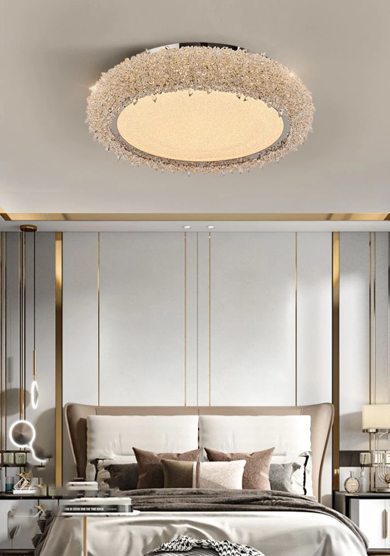Round Crystal LED Ceiling Light Chrome Metal