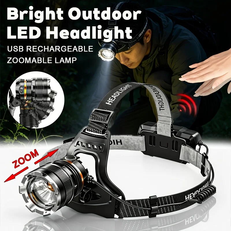 Linterna frontal brillante XHP90, linterna frontal recargable de alta potencia, linterna frontal de 1000LM, resistente al agua, para exteriores, pesca, Camping