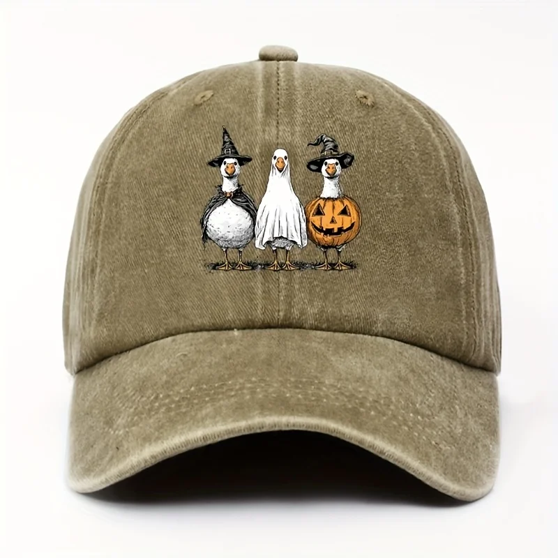 Vintage Halloween Boo Goose Witch Pumpkin Print Women's Baseball Cap, Halloween Street Vintage Distressed Horror Style, Lightwei