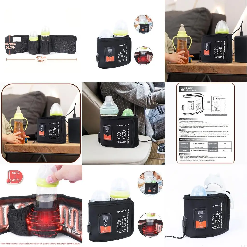 Milk Dispenser Usb Double Bottle Insulation Sleeve Baby Bottle Insulation Case L8RB