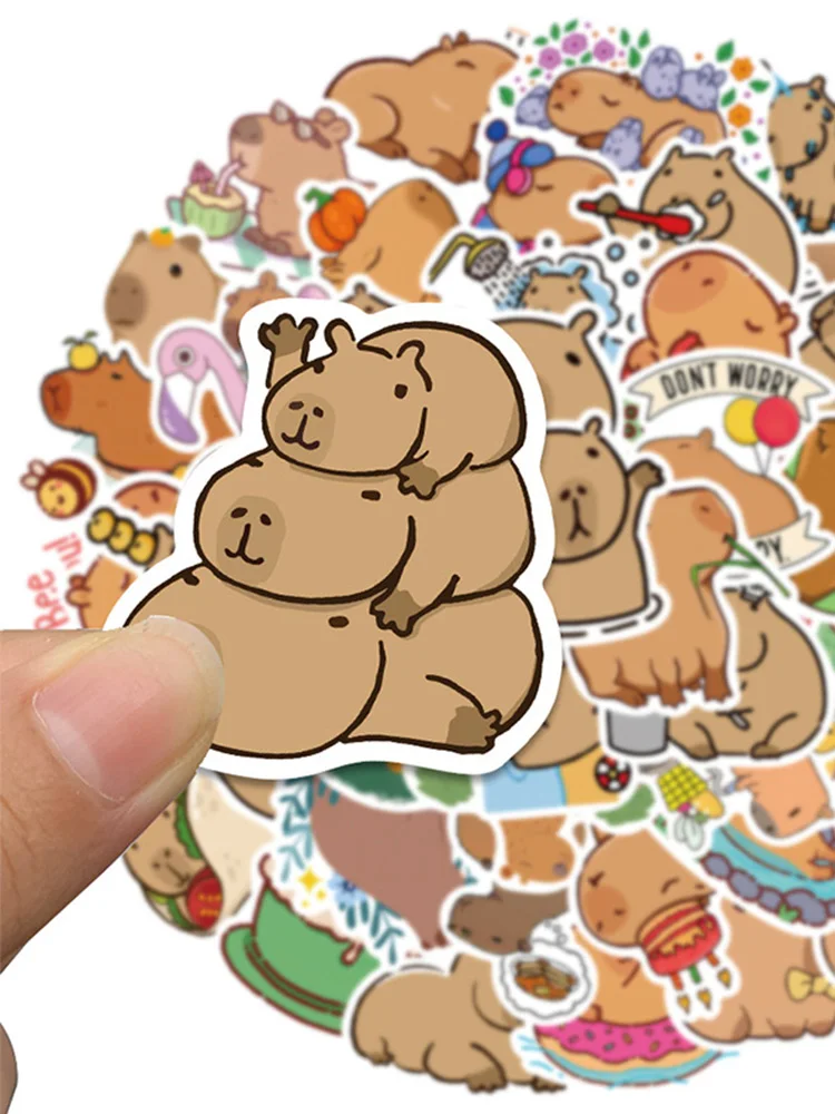 50pcs Capibala Stickers Kawaii Animal Capybara Sticker Cartoon Stationery Tablet Guitar Computer Clipart Wall Sticker Decoration