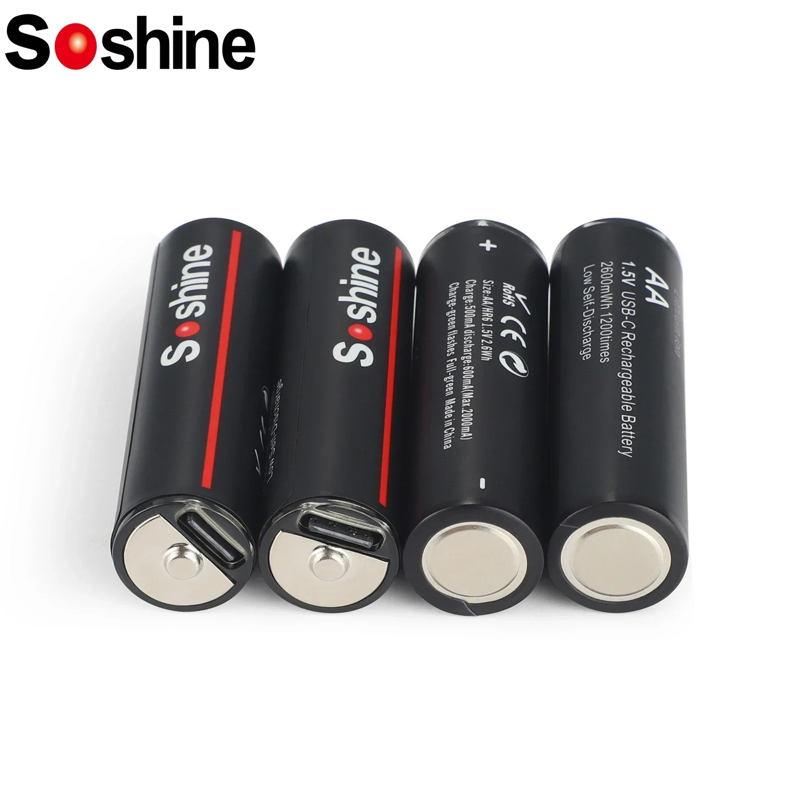 Soshine AA 2600mWh Lithium Battery USB 1.5V 2A Li-Ion Rechargeable Batteries for Massager Smoke Detector Metal Intercom Toys