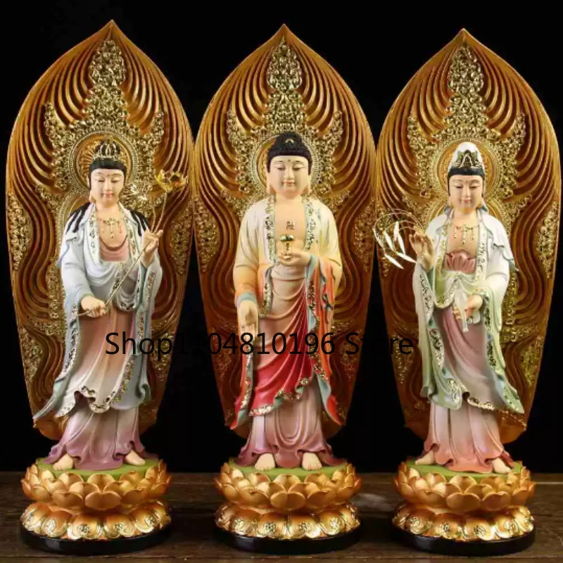 Western Three Saint Buddha Statue Avalokitesvara Bodhisattva Mahasthamaprapta Amitabha Resin Ornament Home Offering Statue