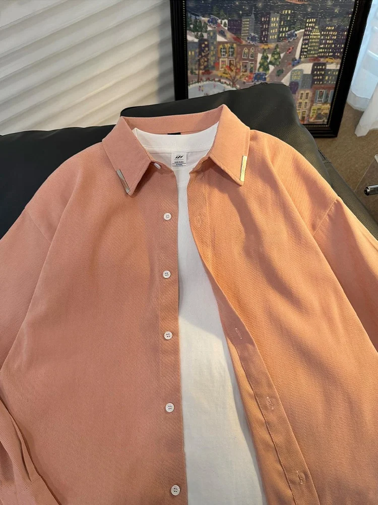 Loose Long Sleeve Embroidered Shirt for Men Spring Lazy Style Couple Outerwear Casual Loose Jacket Standard Fit Button down