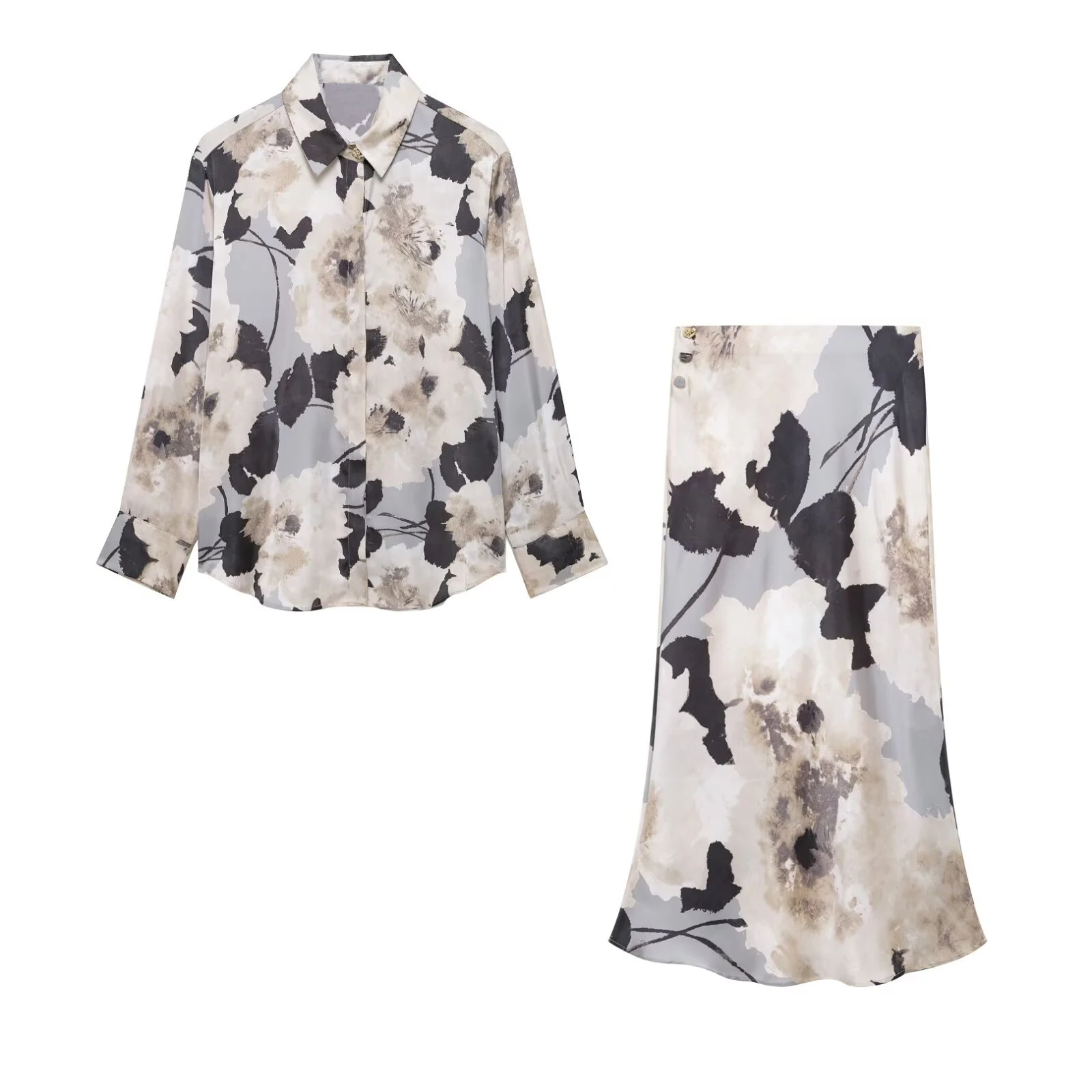 

UNIZERA Women's Skirt Set Printed Shirt Collar Single breasted High Waist Skirt Spring New Collection