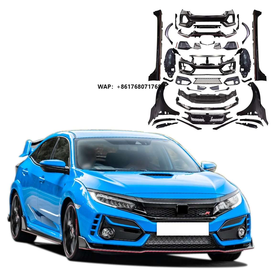 Auto Modification Conversion Body Kit for CIVIC FC1 FK7 16-20 Update to FK8 Wide Type-R Front+Rear Bumper+Fender+Skirt