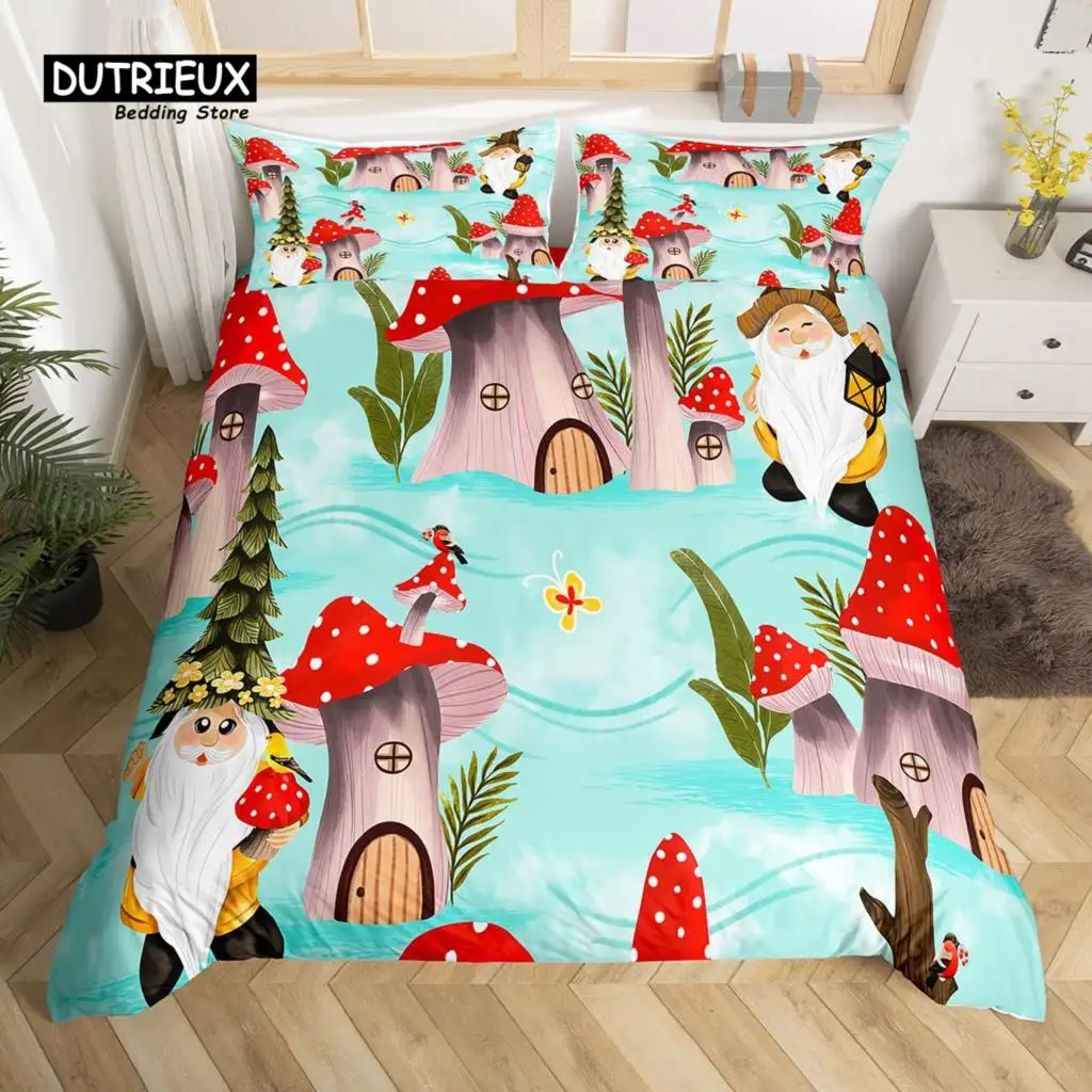 

Cartoon Mushrooms Duvet Cover Kawaii Fungus Bedding Set Wild Mushroom Stuff Comforter Cover Twin King for Boys Girls Room Decor