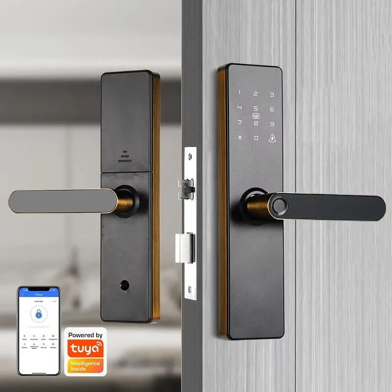 hot-selling black gold fingerprint password digital smart lock Tuya Wifi smart home door lock smart electronic lock