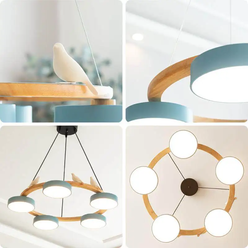 Nordic Wooden Circle Chandelier Bird Lamp for Living Room Colour Lamp Minimalist Bedroom Living Room