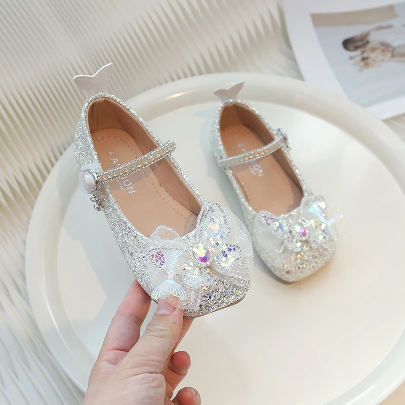 Popular New Princess Fish Tail Cartoon Soft Sole Sandals Baby Girl Princess Shoes Crystal Shoes Children Flat Girl Leather Shoes