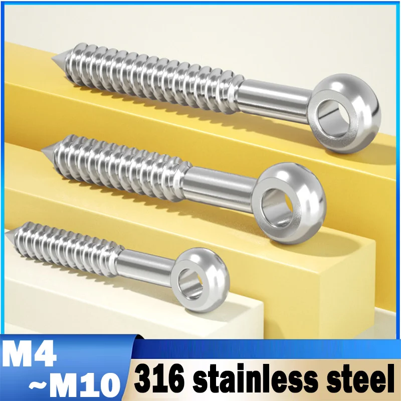 316 Stainless Steel Eye Shape Screws Self-tapping Screws, M4/M5/M6/M8/M10 Eyelet Hooks for Wood,Hanging Home Garden DIY