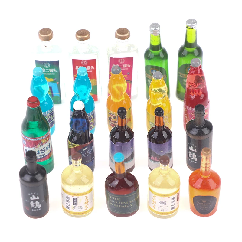 20 ชิ้น 1:12 1:6 Dollhouse Miniature ขวดเครื่องดื่มตุ๊กตาอุปกรณ์ครัว