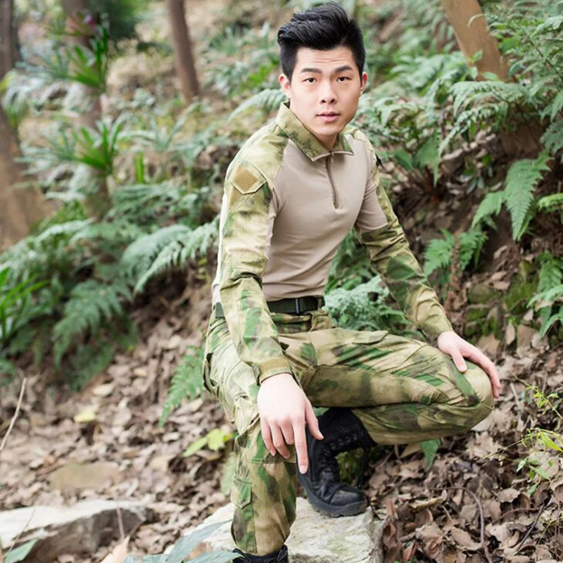 Tactical Military BDU Uniform Army Tactical Shirt Pants Suit With Elbow Knee Pads Hunting Clothes Kryptek Black Tan Green Python