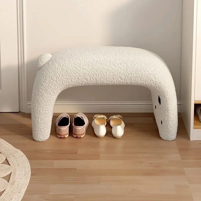 Cream wind lamb wool cat shoe change stool home door entry shoe stool high-end fitting room solid wood stool