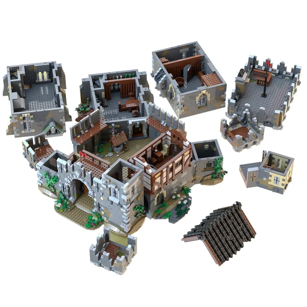 MOC Retro Medieval Fortress Lions' Castle Building Blocks ชุด Royal Architecture Idea ประกอบของเล่นเด็กของขวัญวันเกิด