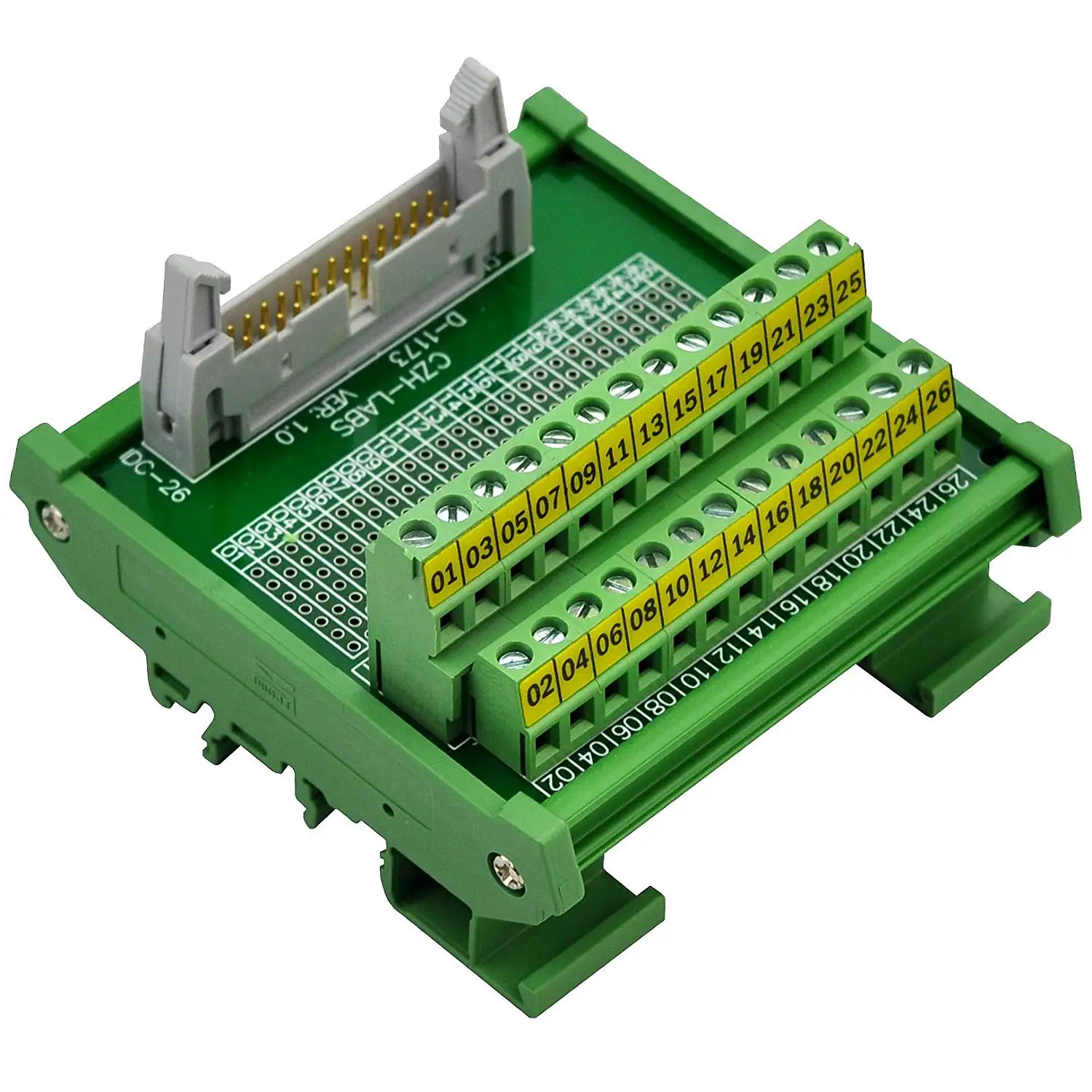 

CZH-LABS DIN Rail Mount IDC-26 Male Header Connector Breakout Board Interface Module, IDC Pitch 0.1", Terminal Block Pitch 0.2"