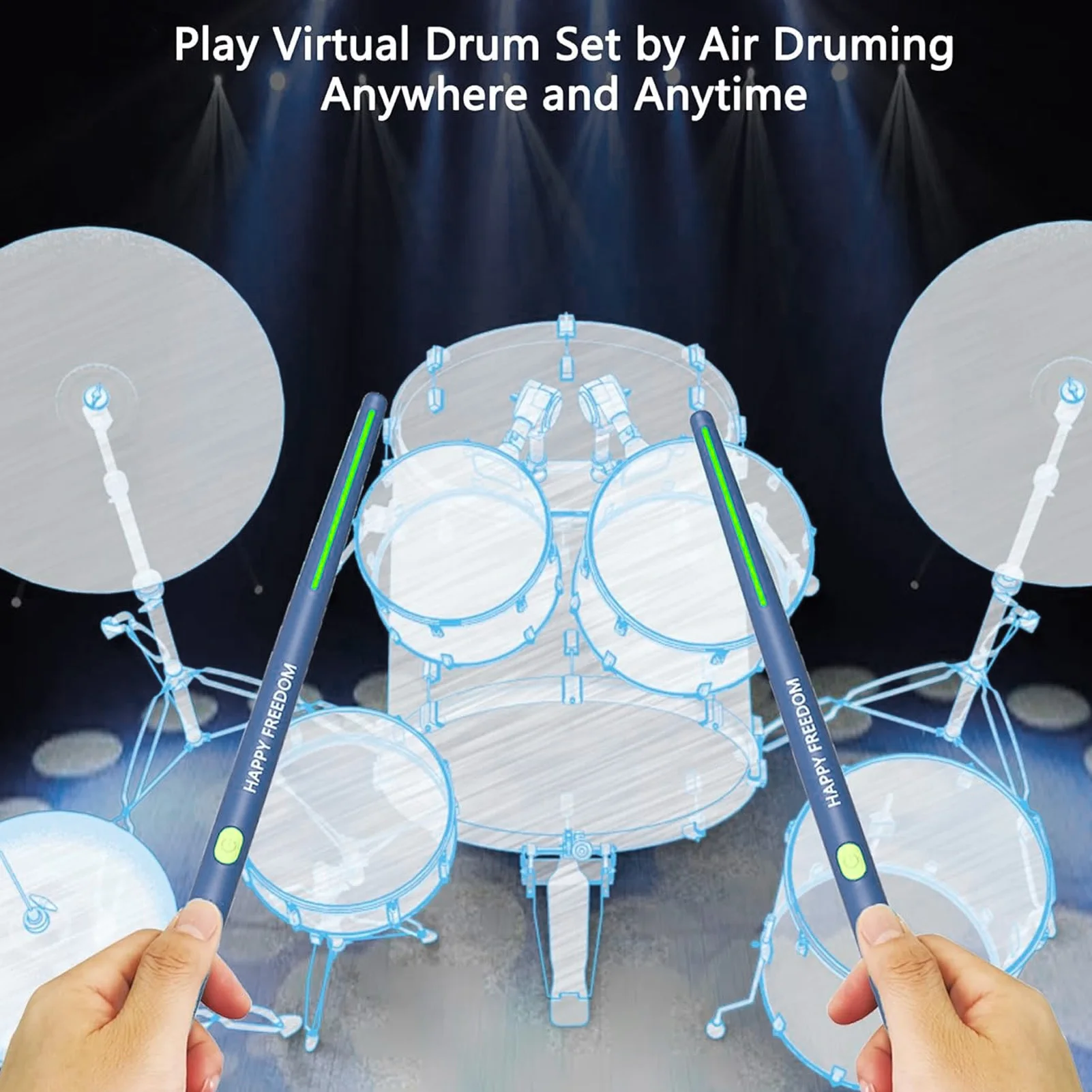 Noiseless Virtual Drumsticks Kit 3D Motion Sensing RGB Light 8 Different Sounds Portable Compact Effects Electronic Air Drum Set