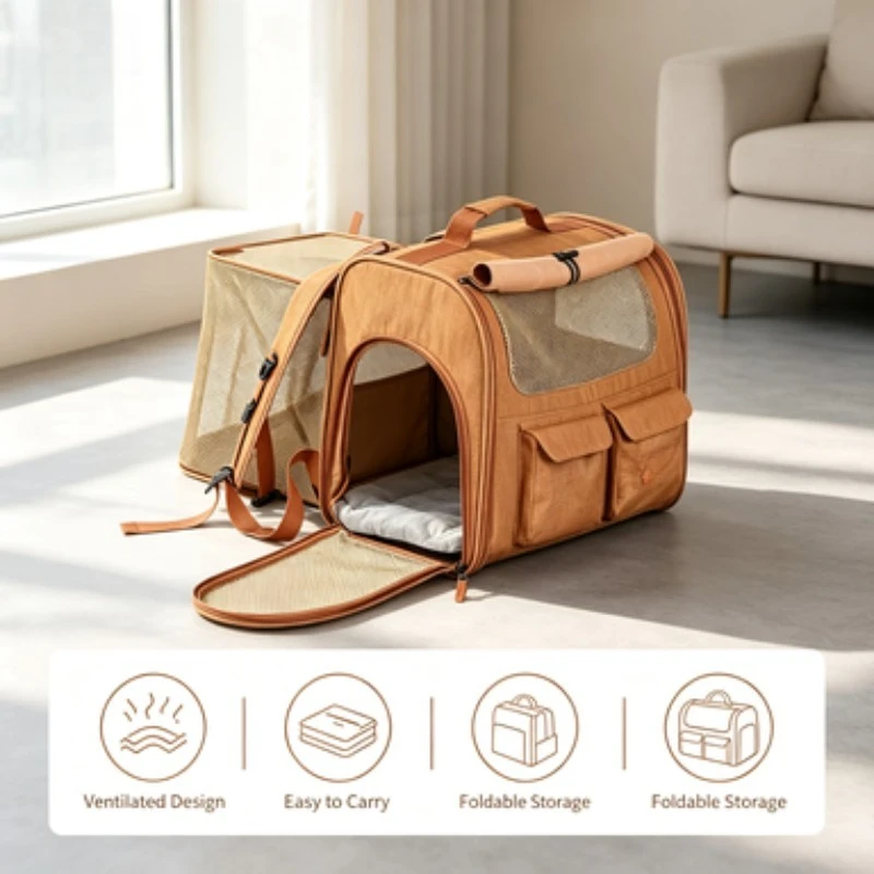 ZONGYAN Portable Cat Carrier Bag Expandable Large Capacity Breathable Foldable Pet Handbag Shoulder Backpack for Travel