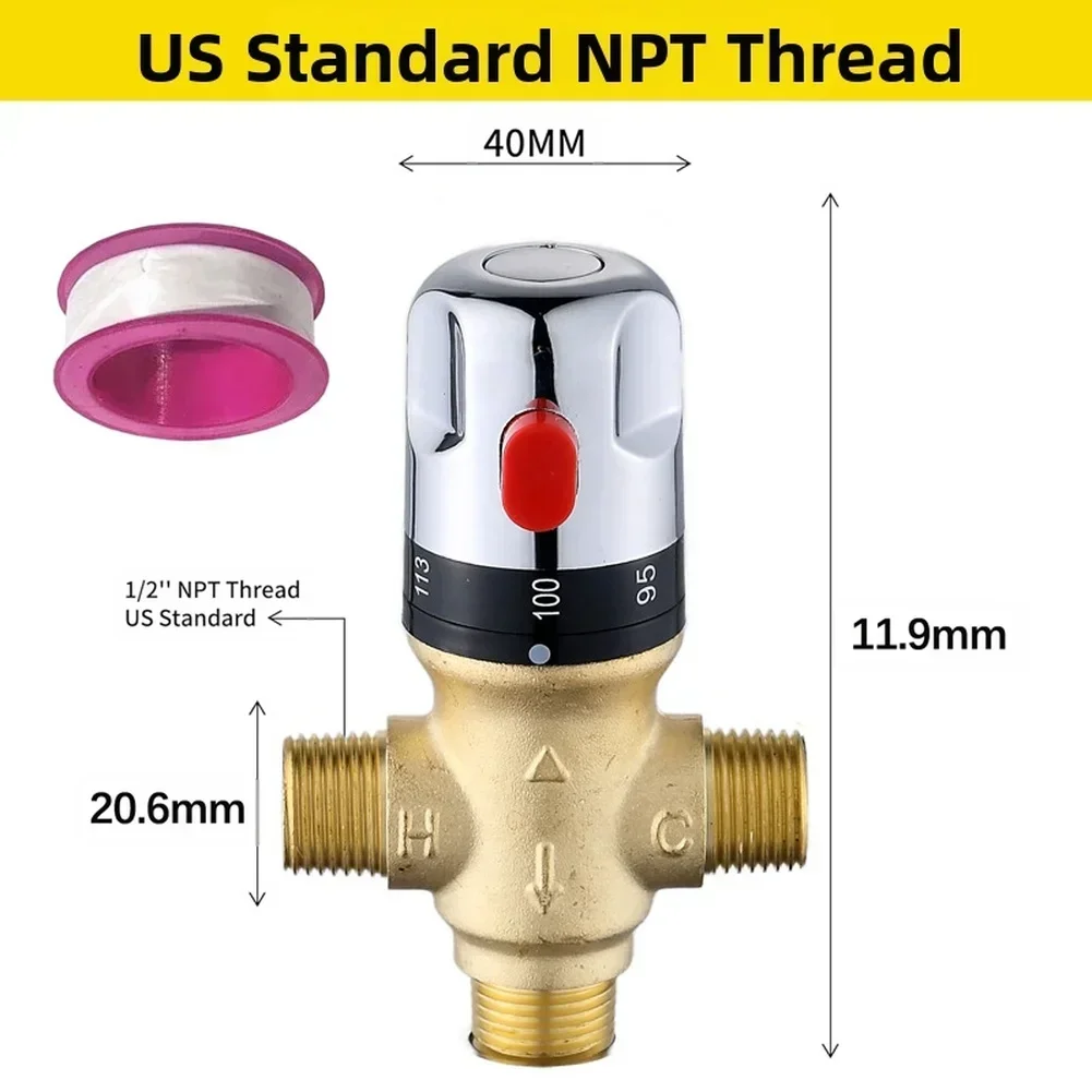 

1PC Thermostatic Raw Tape 1/2" NPT Threads Electric Water Heaters Built-in Check Valve Brass Body Temperature Control Parts