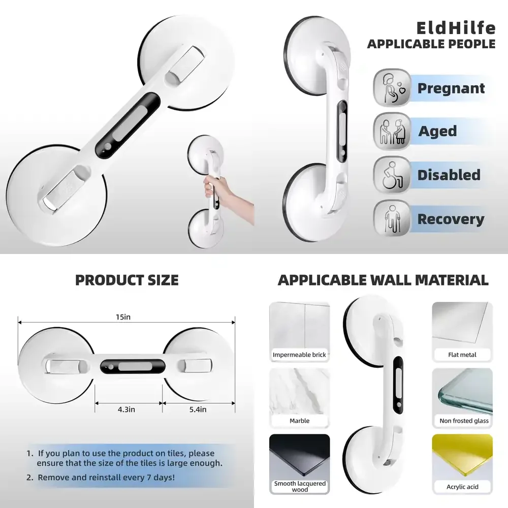 

Без сверления, на присосках, поручень для душа и ванны с LED-подсветкой, опорная ручка, оборудование для безопасности в ванной для пожилых людей