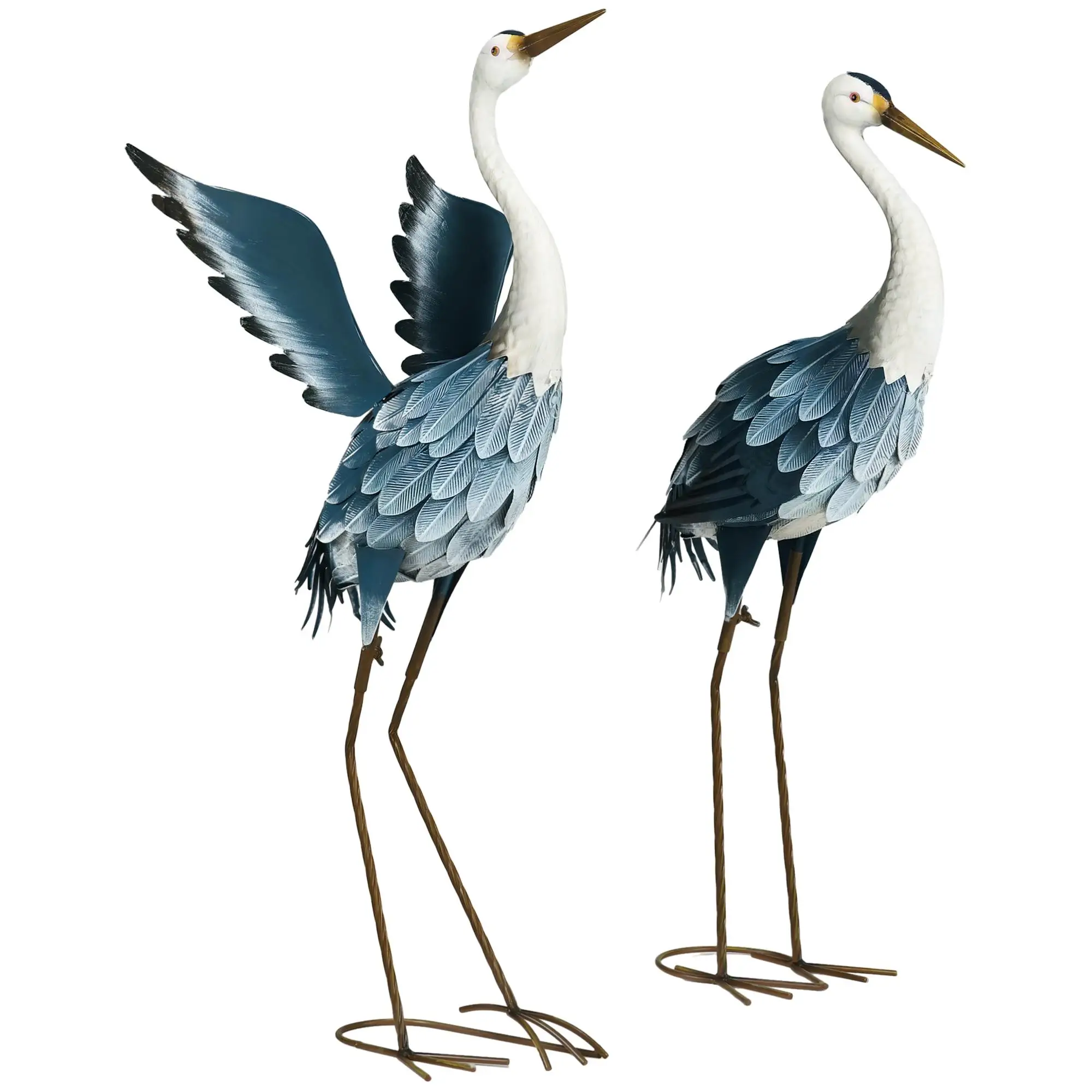 Lot de 2 Statues de poulets Skyline en acier pour jardin et terrasse, 74/70 cm, multicolores, résistantes aux intempéries, avec barres de fixation au sol