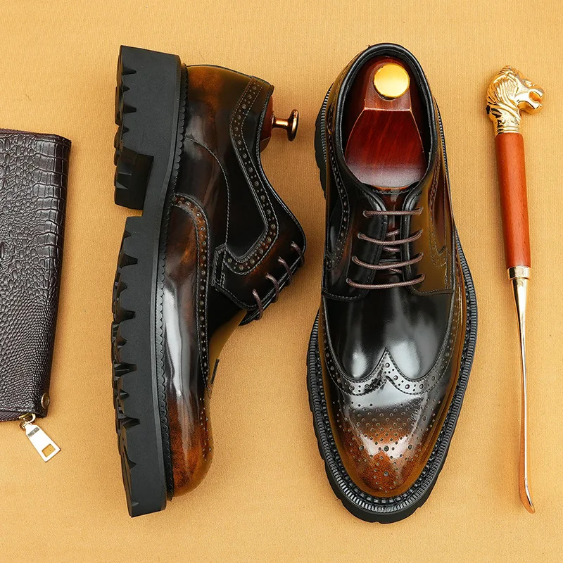 

Men'S Genuine Leather Vintage High Quality Shoes Luxury Wedding Formal Dress Classic Elegant Italian Black Shoe