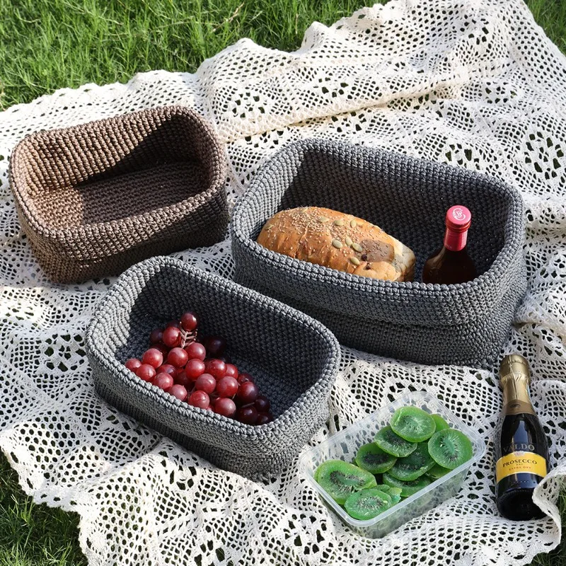 Nordic ice silk thread knitted fruit sundries bathroom storage basket tabletop storage basket