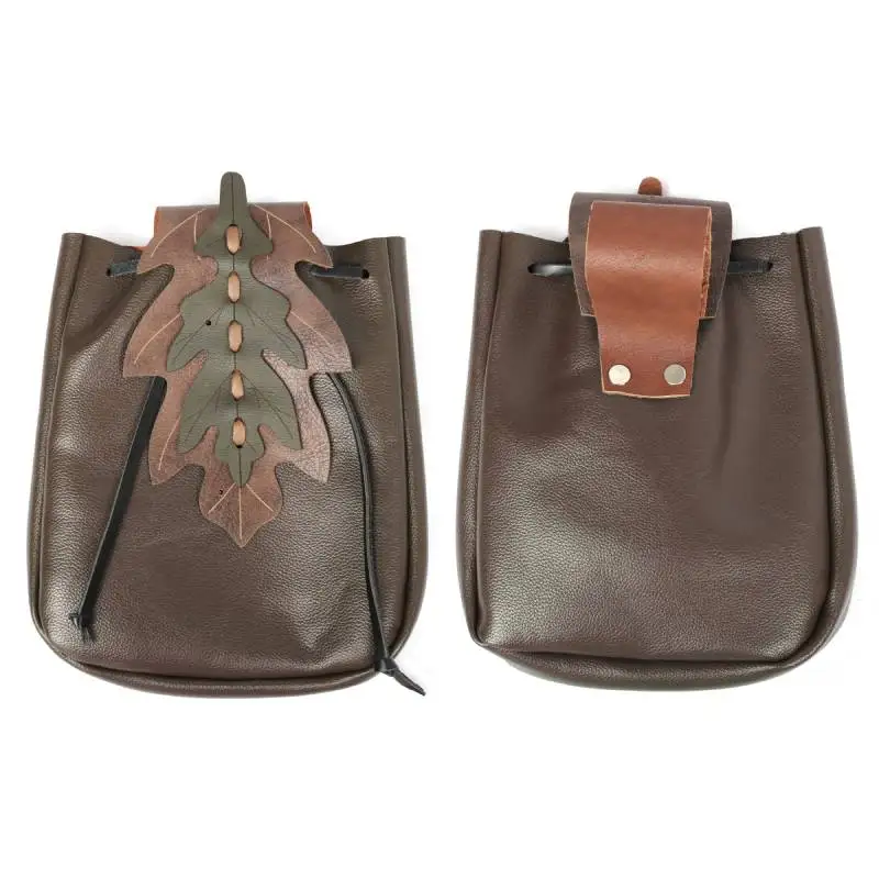 DAZCOS PU Leather Medieval Drawstring Belt Pouch Renaissance Retro Waist Bag Coin Purse for LARP Viking Pirate Gothic Accessory