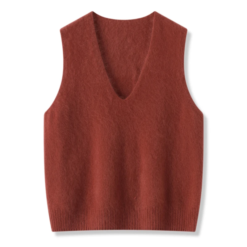

New Chic 100% Merino Wool Knitwear Autumn Winter Women's Basics Vests V-Neck Pullover Solid Color Sleeveless Sweater Clothes Top