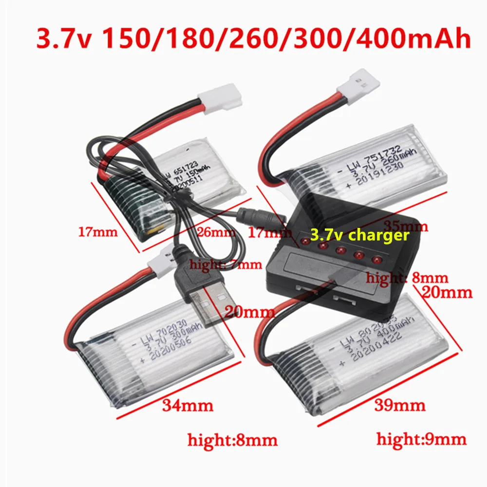 3.7V Rechargeable lipo Battery for FX620 FX820 F22 SU57 Mige530 RC Drone Parts 1s 150mah 180mAh 260mAh 300mAh 400mAh Bateria
