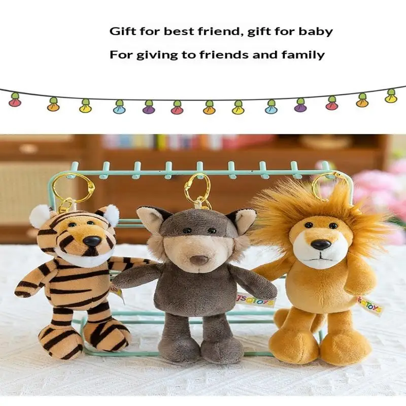 Niedlicher Cartoon-Tier-Plüsch-Schlüsselanhänger 15 cm Schildkröte Elefant Tiger Löwe Nilpferd Waschbär Bulldogge Katze Pinguin Affe Plüschtier – Detail 14