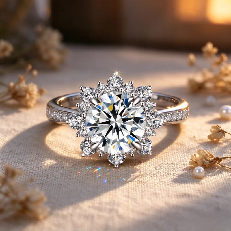 18K White Gold Plated Flower Moissanite Engagement Rings 1.5ct Lab Diamond for Women Engagement Promise Bands Wedding Band S925 Sterling Silver Fine Jewelry