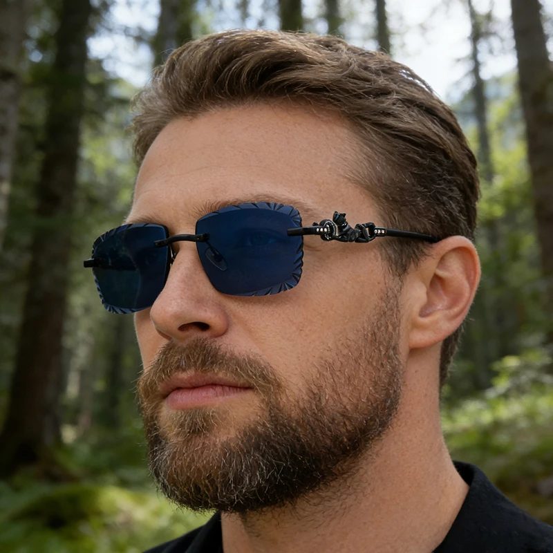 Mimiyou Quadratische randlose Sonnenbrille für Herren, hochwertige Outdoor-Brille für Damen, Grace Fashion-Brille, Marke UV400, Sonnenbrille – Detail 2