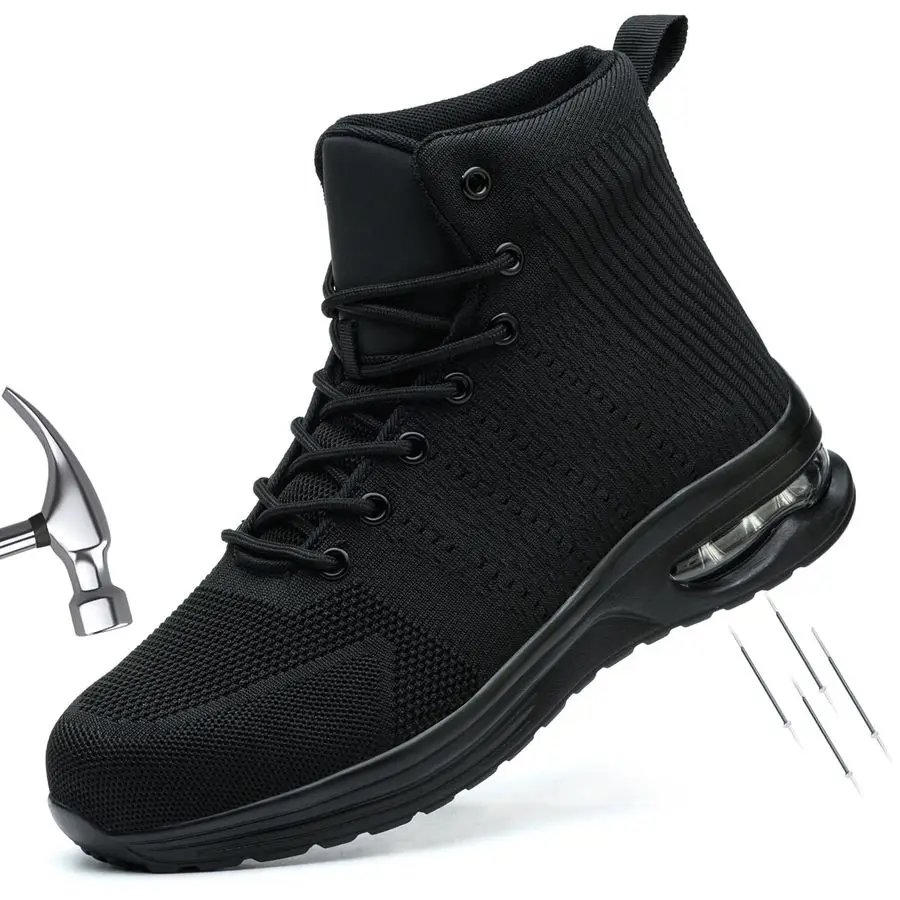 

Toe Work Boots for Men or Women, High Top Slip Resistant Safety Shoes Puncture Proof Comfortable Air Cushion Tennis Boots for In