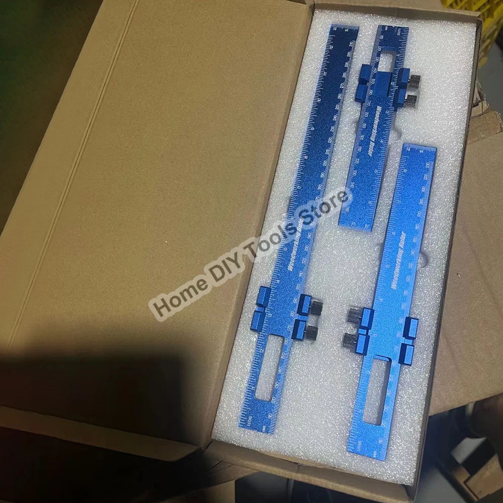 Houtbewerking Precision Pocket Ruler Slide Rule Inch en Metric T-Type Scribing Ruler Square Layout Tool met T-Track Slide Stops