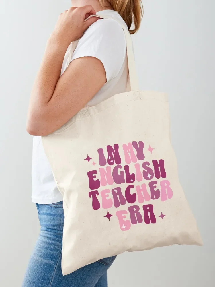English Teacher In My English Teacher Era Funny Teacher Retro Groovy Pink Tote Bag Eco bag canvas bags cloth bag woman