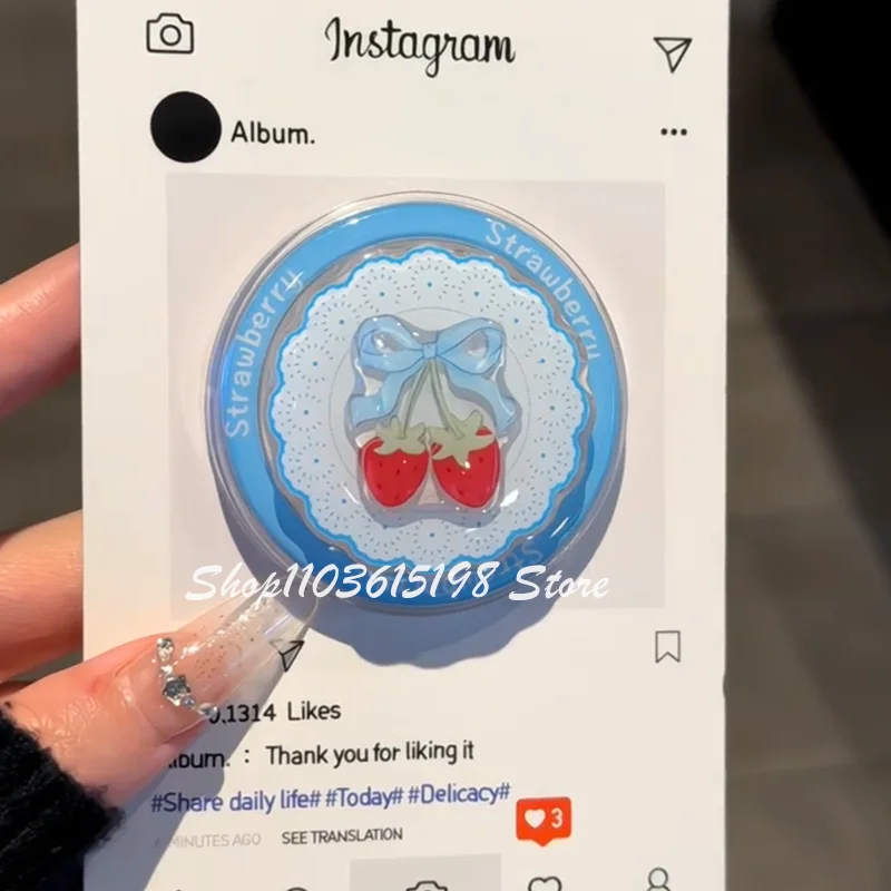 

Korean Cute Cartoon Strawberry Magnetic Holder Phone Griptok Grip Tok Stand Support For iPhone For Magsafe Accessories Smart Tok