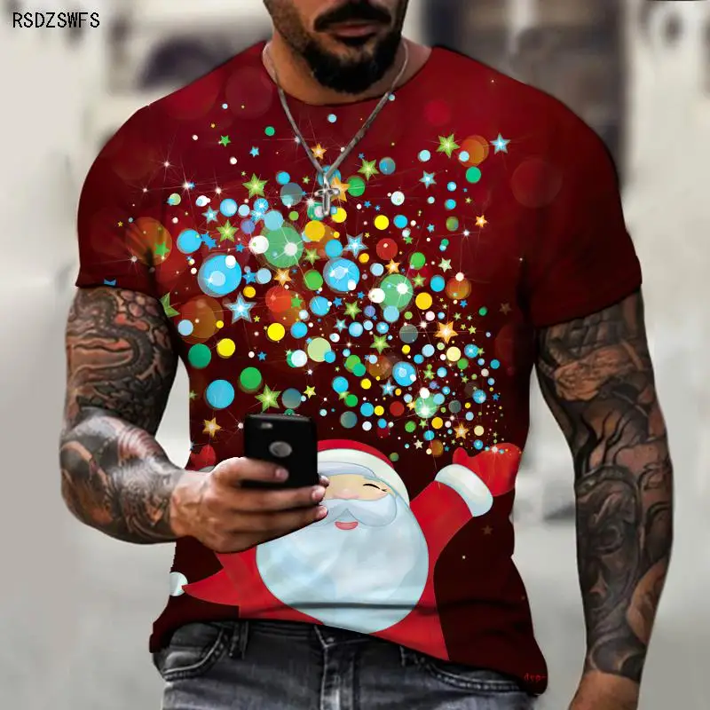 Christmas Carnival New Brand Men\'s T-shirt 3D Printing Santa Claus Costume Christmas Tree Snowman Atmosphere