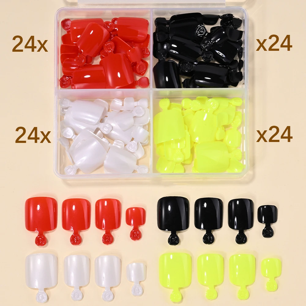 96/288Pcs Solid Color Press On Toenails Short Square Full Cover Fake Toe Nails Wearable Detachable False Toenail Tips Manicure T