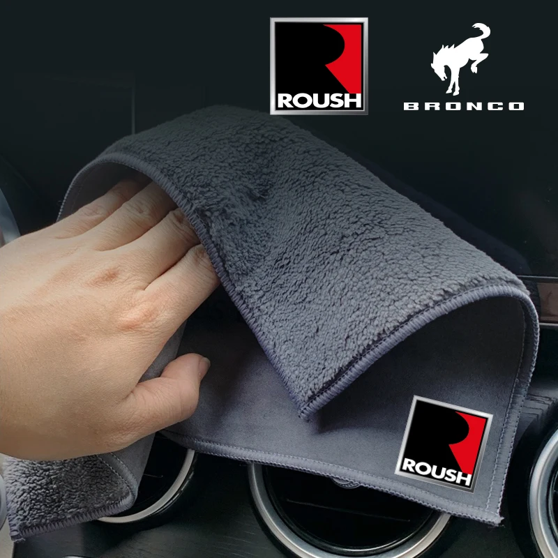 1Pcs For Roush Logo Ford Shelby Bronco Sport F-150 Raptor Pickup SUV Car Wash Towel Suede Microfiber Cleaning Drying Rag Cloth