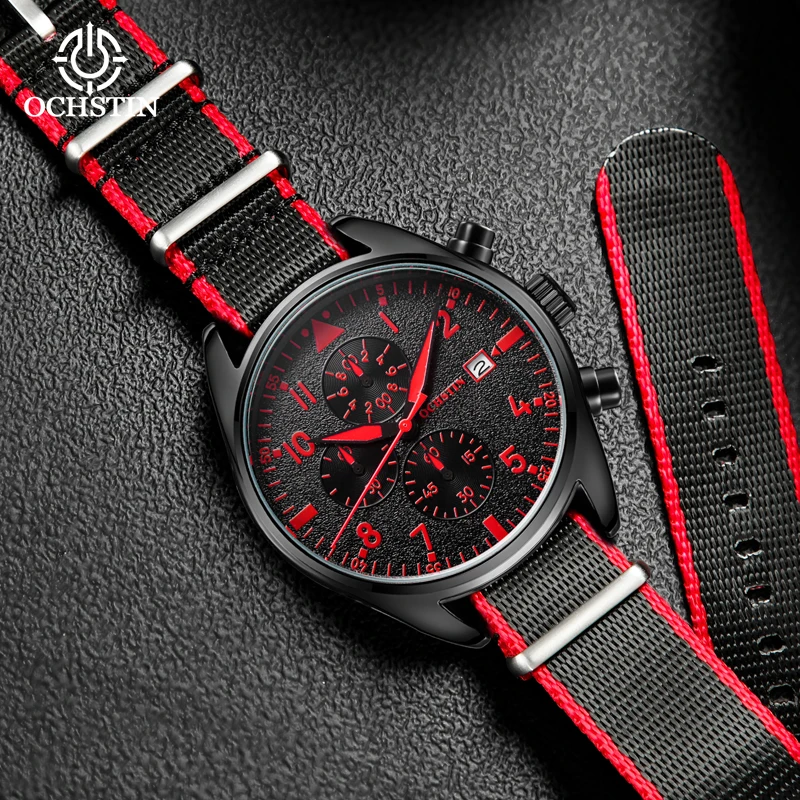 OCHSTIN Pilot Series Original Multifunction Quartz Movement High-Grade Nylon Belt Wristwatch Men's Waterproof Classic Clock