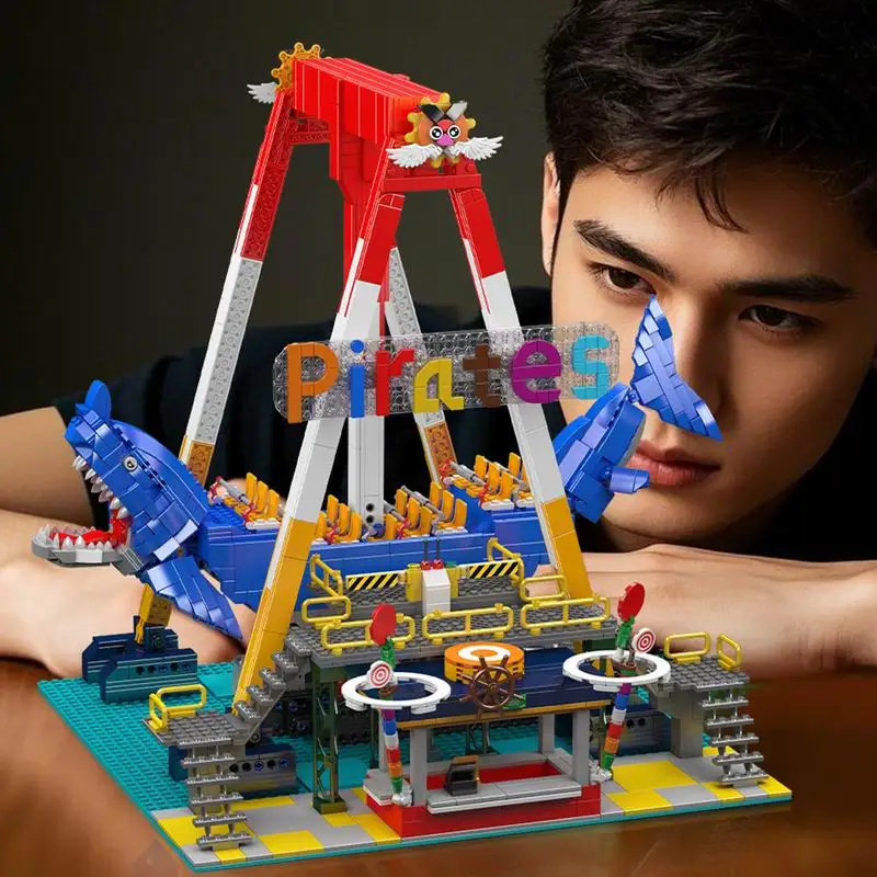 Mold King 11017 Pretpark Speelgoed De Gemotoriseerde Haai Piratenschip 1922 Stuks Bouwsteen Montage Schip Baksteen Set Kids gift