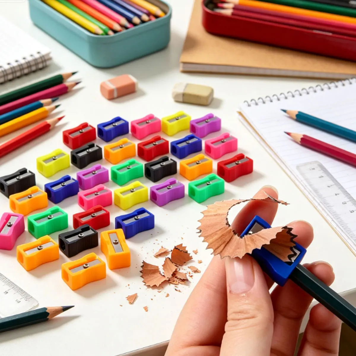 2.5cm Compact Square Colored Pencil Sharpeners Sold In 40/80 Bulk Pack, Ergonomic Anti-Slip Curved Surface Design,  ZSY