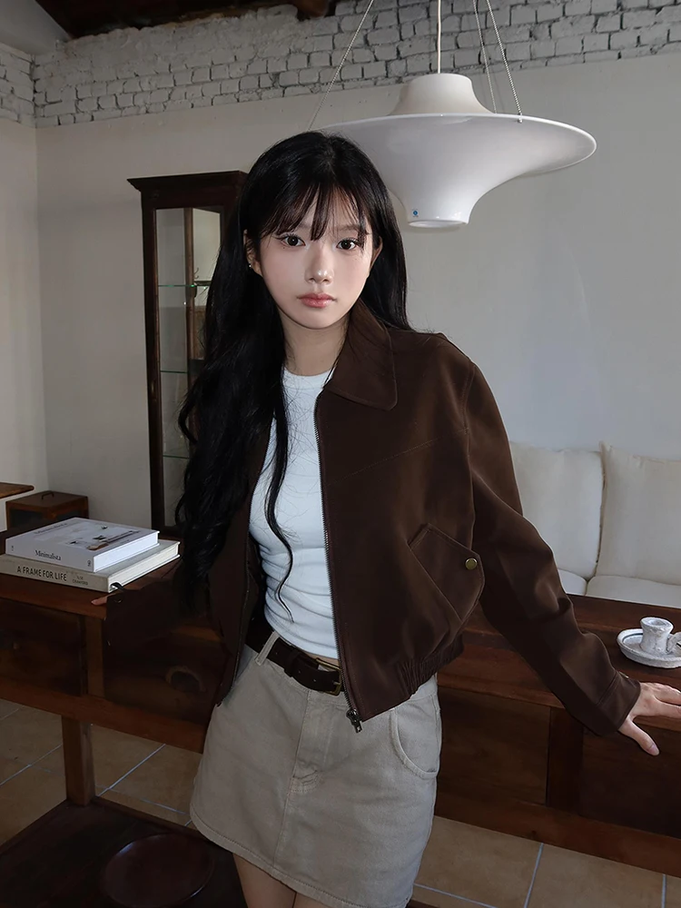 

Korean Chic Loose All-match Coat Women Elegant Vintage Black Short Jackets Early Autumn New Long Sleeve Tops Mujer