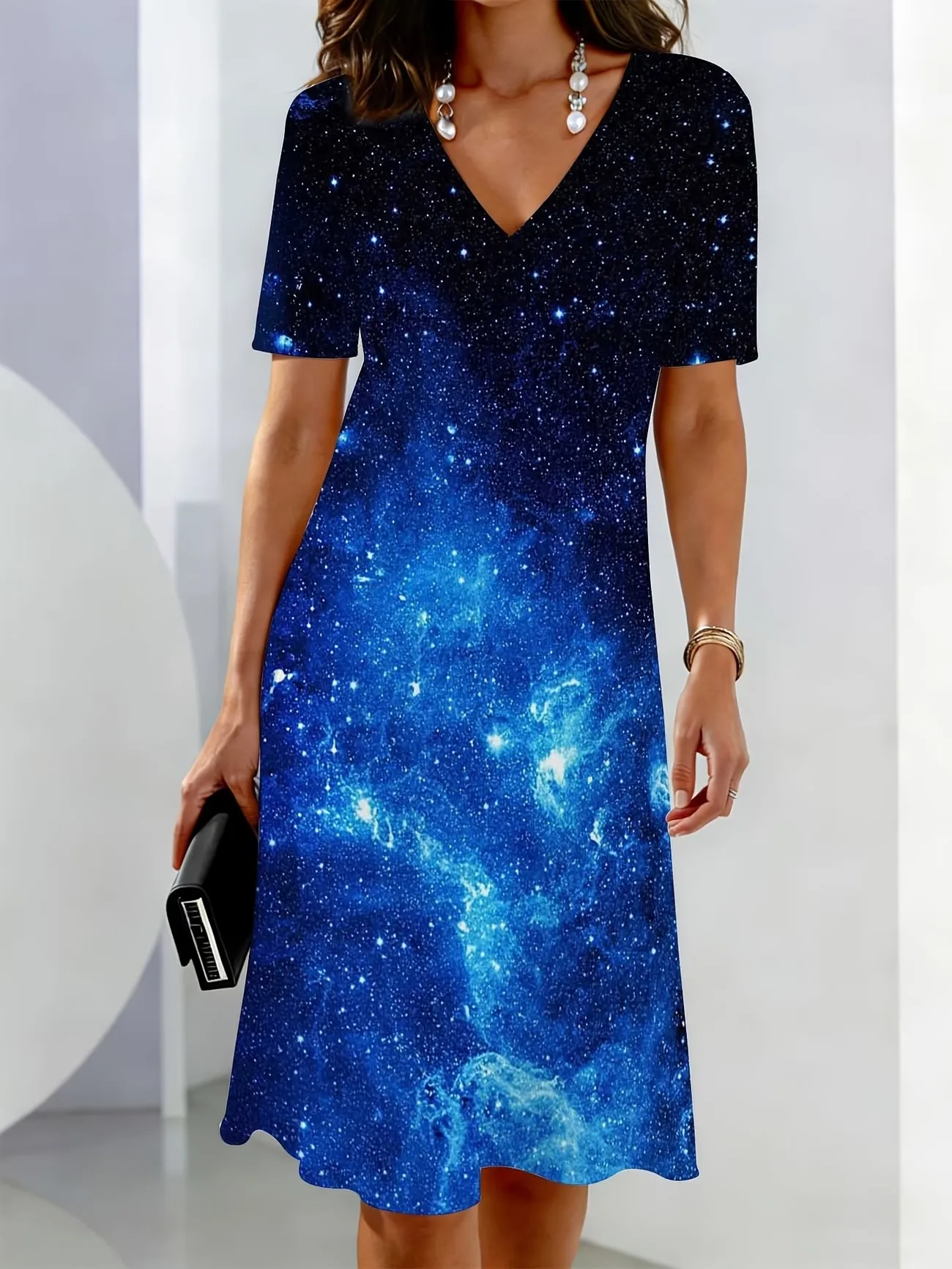 Women's V-Neck Short Sleeve 3D Rainbow Gradient Print Mini Dress Casual Elegant Gradient Color Change Dress