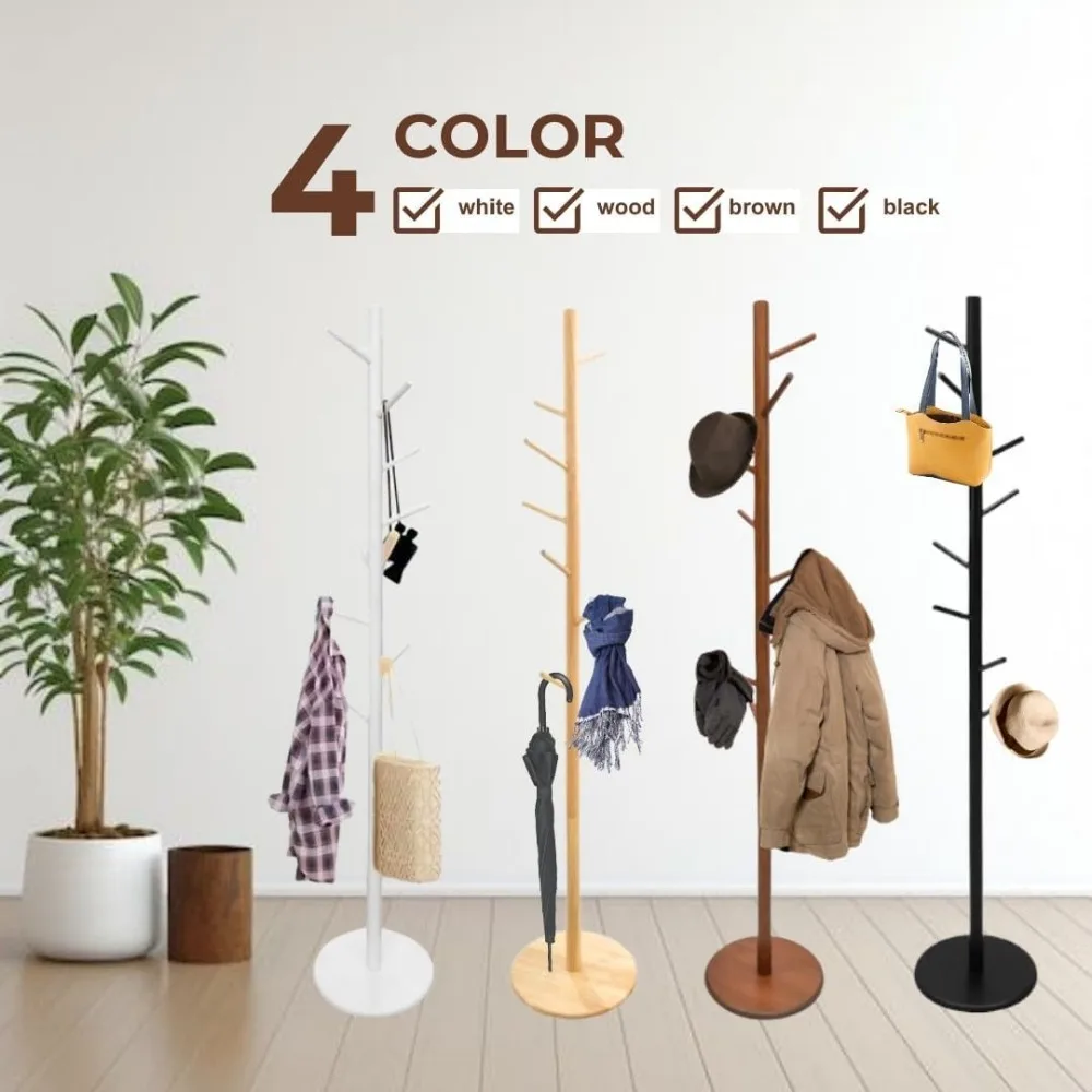 appendiabiti e supporto in legno massello, appendiabiti autoportante con 8 ganci e 3 altezze regolabili, perchero, porta cappelli, appendiabiti